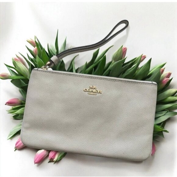 COACH Womens Cream Leather Large Wristlet Clutch - Picture 1 of 7